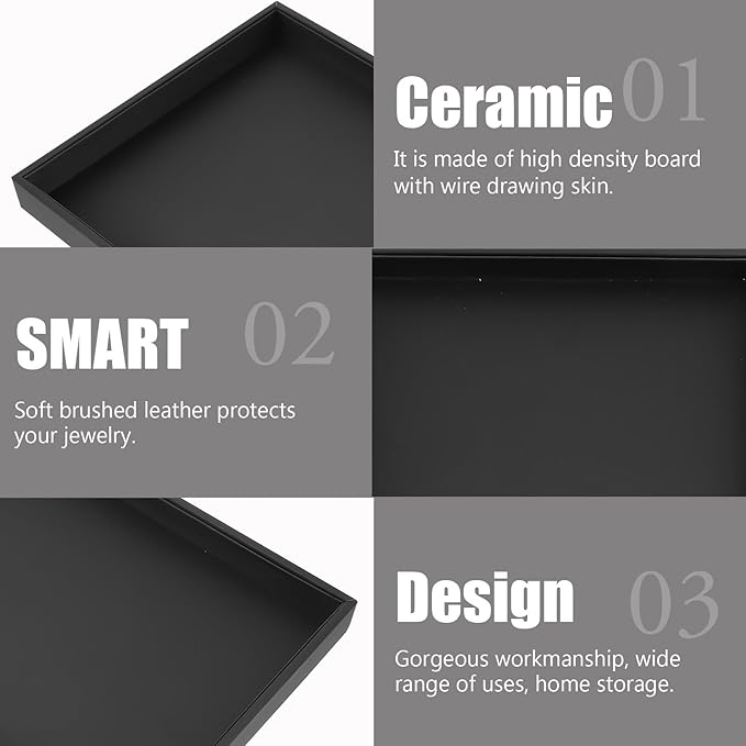 Unomor Large Black Desktop Jewelry Storage Tray Lightweight Tabletop Organizer for Nightstand Bedside Shelf Display Spacious Capacity for Rings Necklaces Bracelets Minimal Contemporary