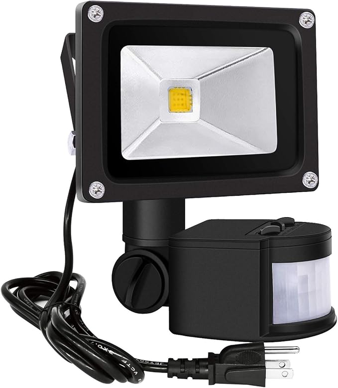 Z Motion Sensor Flood Lights Outdoor,10W Induction LED Lamp, IP65 Waterproof Spotlight,3200K LED Sensor Light,Security Light with US 3-Plug (Warm White-Black)