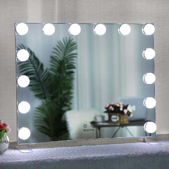 BEAUTME Hollywood Makeup Mirror, Large 20 x 23.6 inches, Light Up Vanity Mirror with 14pcs LED Bulbs, Dimmable, Smart Touch Control, Desktop or Wall Mounted