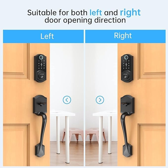 Smart Lock Front Door, SMONET Keyless Entry Door Lock with Handle, Smart Front Door Lock Set Fingerprint Smart Deadbolt Bluetooth Electronic Digital Keypad Lock, Auto Lock Work with Alexa, Black