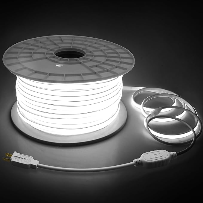 90M Outdoor COB Led Strip Lights Waterproof 300FT 1 Roll Soft 120V High Voltage Led Rope Light Plug in Daylight White 6000K 288Leds/M Dotless Uniform LED Lighting for Building Holiday Decor