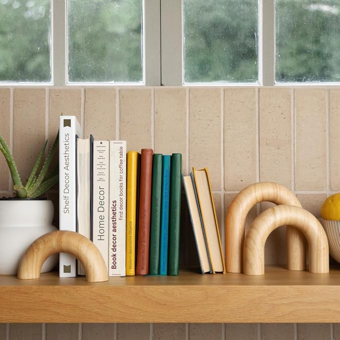 3-Piece Natural Arches Home Decor Set – Aesthetic Shelf Objects, Coffee Table, and Bookshelf Accent, Japandi Modern and Boho Living Room or Entryway Table Decorative Objects