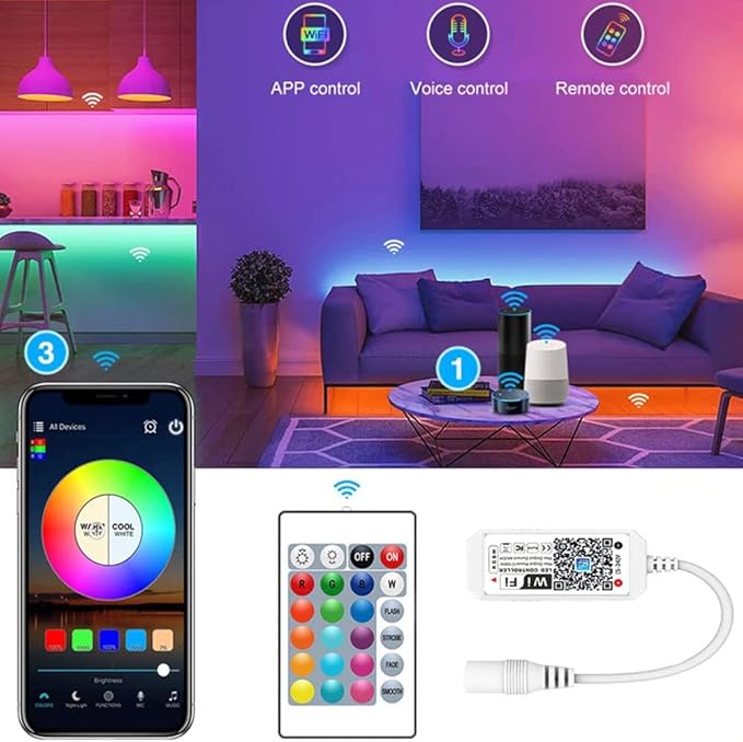 WiFi Wireless RGBW LED Smart Controller Working with Android iOS System Mobile Phone App for 5050 3528 LED Light Strip, Fits Alexa,Google Home,IFTTT (RGBW)