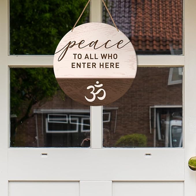 Blessing Sign for Front Door Decor, Zen Den Room Wall Decor Meditation Spiritual Room Door Wooden Hanging Sign Decorations, housewarming gift for New Home House Apartment, Peace to All Who Enter Here