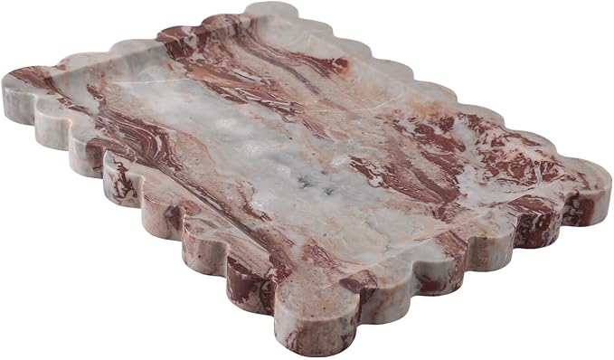 Real Luxurious Natural Scalloped Marble Vanity Tray - 10.8"x8" Rectangle - Decorative Catch All Tray for Bathroom, Kitchen, Dresser & Home Decor