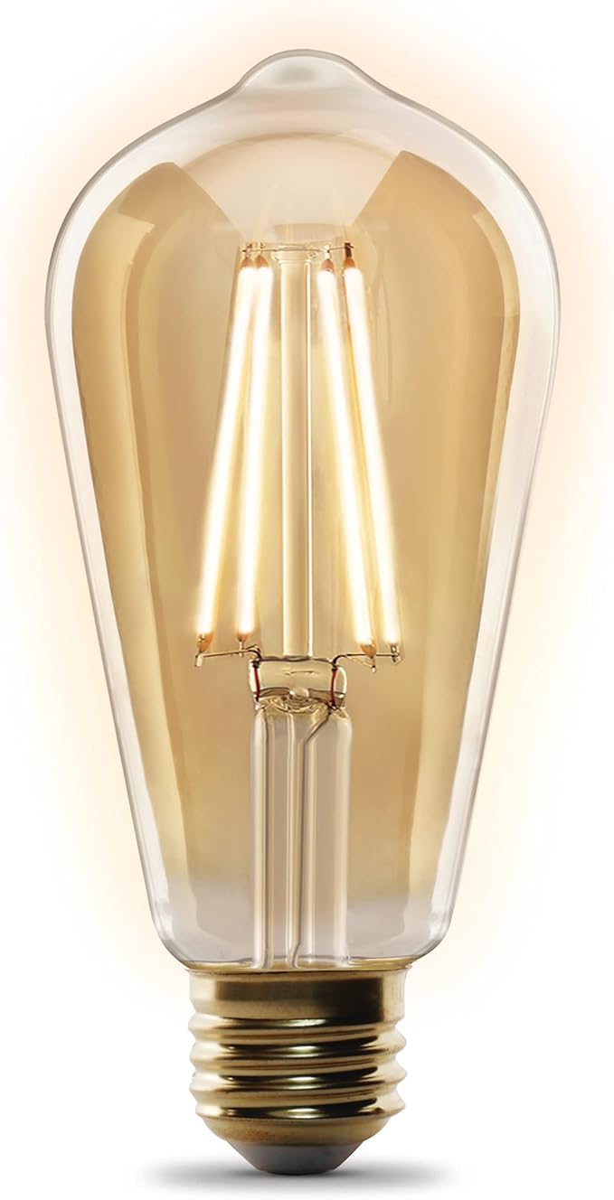 Feit Electric ST1960/FIL/AG 60 Watt Equivalent WiFi Dimmable, No Hub Required, Alexa or Google Assistant ST19 Edison Vintage LED Smart Light Bulb, Yellow, 5.4" H x 2.5" D, 2100K Amber