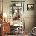 OUTLANE Entryway Hall Tree with 5 Hooks, Shoe Bench & Storage Shelf, Coat Rack Organizer with Wood Accents and Metal Frame for Entryway, Living Room, Bedroom, Black-Single row