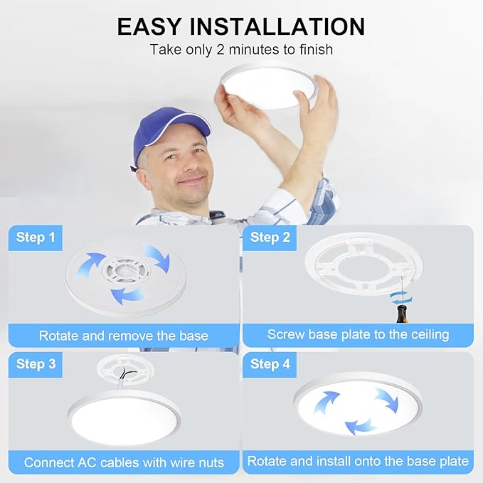 DLLT Flush Mount Ceiling Light: 12 Inch Kitchen Lighting Fixtures Ceiling - 24W Surface LED Light Fixtures for Bedroom Hallway Garage - White Round 5 Color Temperatures (2700K-6000K) Ceiling Light