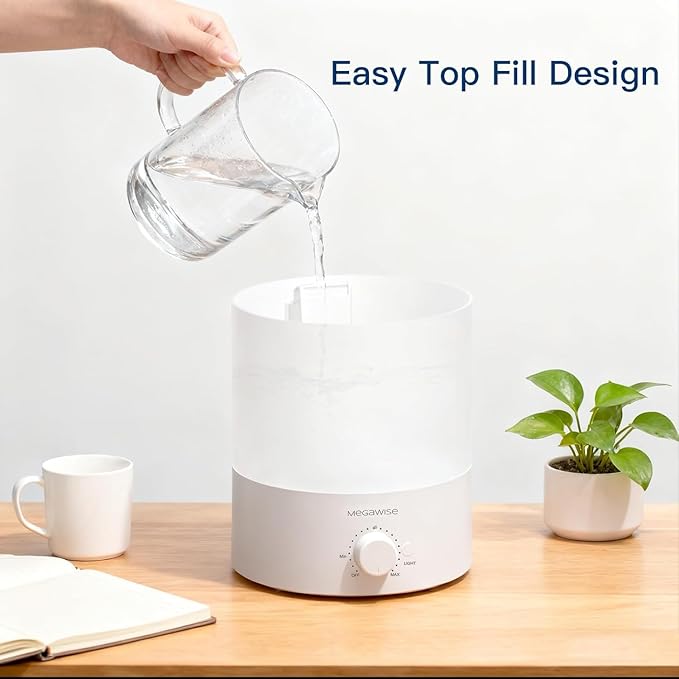 MegaWise Cool Mist Humidifiers for Babies, Bedroom, Nursery, Home and Office | Super Quiet Ultrasonic Vaporizer, Large Top-Refill 1.5L, Essential Oil Diffuser, Auto Off, Easy Clean (2 Pack)