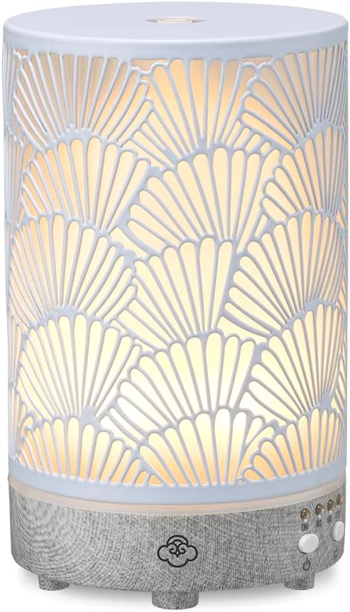 Serene House Shell, Ultrasonic Essential Oil Cool Mist Diffuser - 7-Color Calming LED Light, Timer Control, Automatic Shut-Off - Grey Metal, 90ml