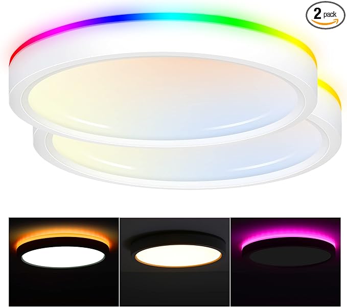 CLOUDY BAY 8 Inch LED Smart Flush Mount Ceiling Light,15W 2700-6500K CCT,2W RGB,Compatible with Alexa and Google Home Assistant,Pack of 2