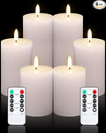 Leelosp 6 Pack Flameless Candles with Remote Timer, Battery Operated Flickering Flameless Candles Bulk Flat Top Pillar LED for Wedding Festival Outdoor Home Decor D 3'' H 4'' 5'' 6''(White)