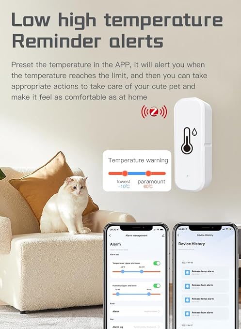 Zigbee Temperature and Humidity Sensor, Wireless Thermometer for Home Automation, Remote Monitoring, Compatible with Hub/Gateway Devices with Zigbee Hub Built-in
