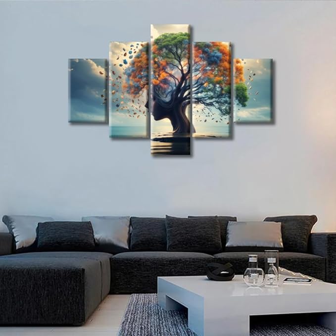 Human Brain Canvas Painting Abstract Brain Pictures House Decor Brain Nervous System Wall Art 5 Panels Home Decor for Living Room Bedroom Poster Pictures Modern Office Wall Decor (60"Wx40"H)