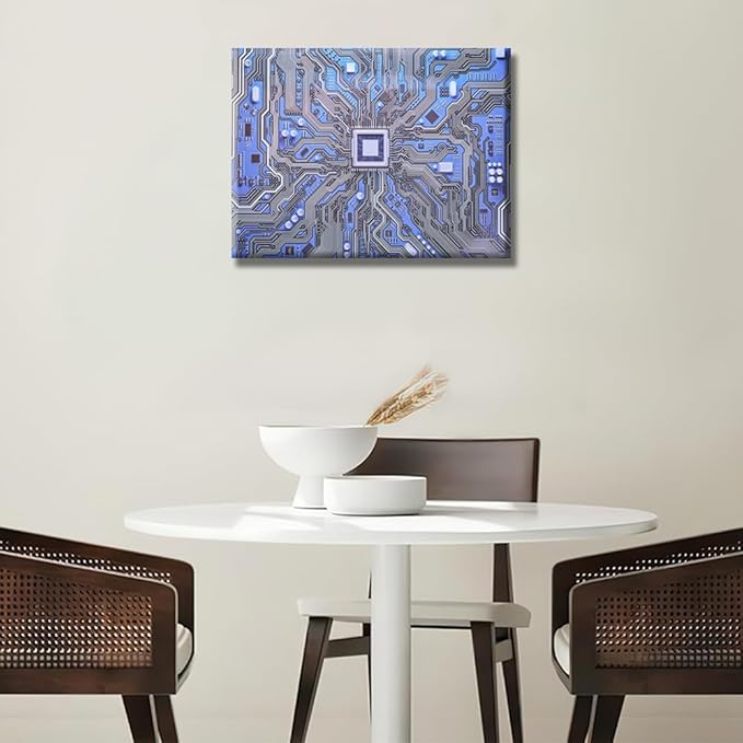 1 Piece Circuit Board Wall Decor for Living Room Computer Processors CPU Artwork Canvas Wall Art Posters and Prints Giclee Wooden Framed Gallery-Wrapped Ready to Hang 12X16 INCH