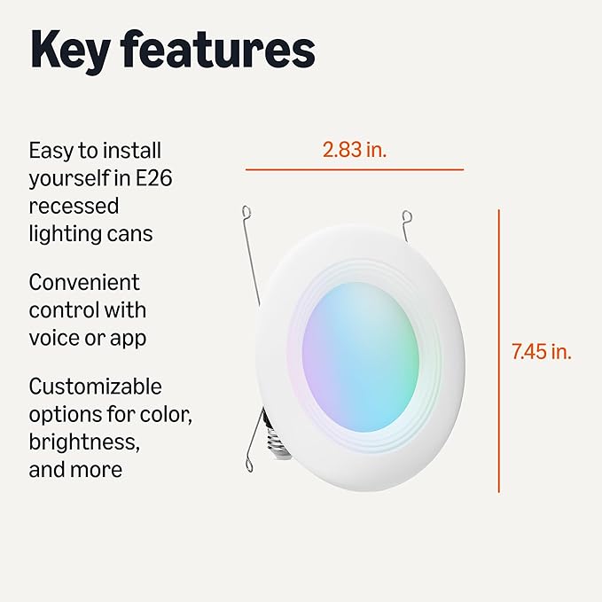 Amazon Basics Smart Recessed 5/6 Inch Downlight, Color Changing, Works with Alexa only, 2.4GHz WiFi, 1 Pack