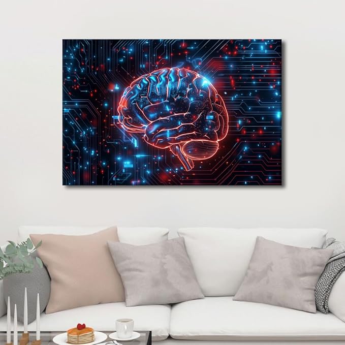 Canvas Wall Art for Living Room Artwork Home decor Artificial Intelligence Technology Wall Pictures for Bedroom Digital Brain Posters and Prints Modern Painting House Decorations 24"Wx36"Hx1 Panel