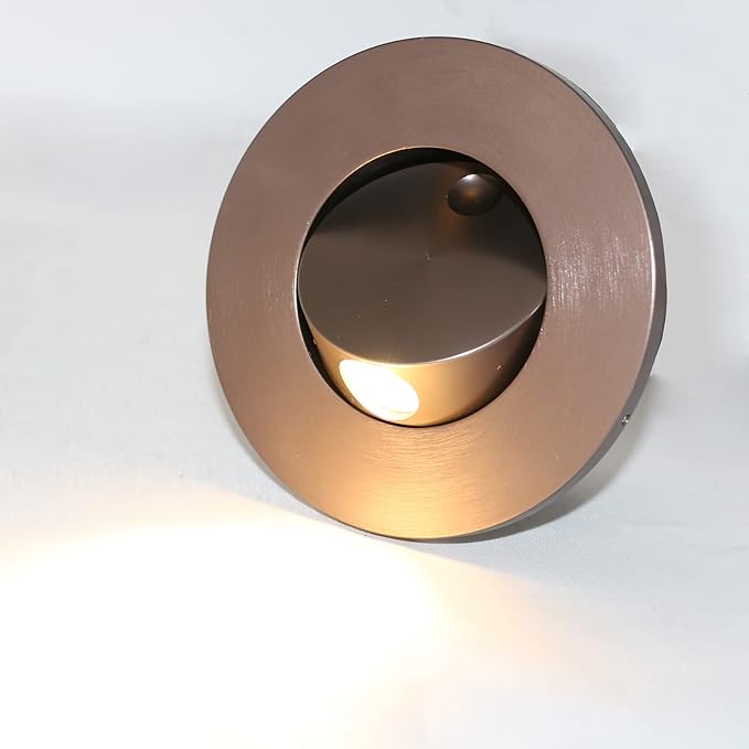 3W LED Wall Recessed Step Stair Lighting Bedside Reading Light Fixture Hidden On/Off Switch Adjustable Warm White Coffee Circle