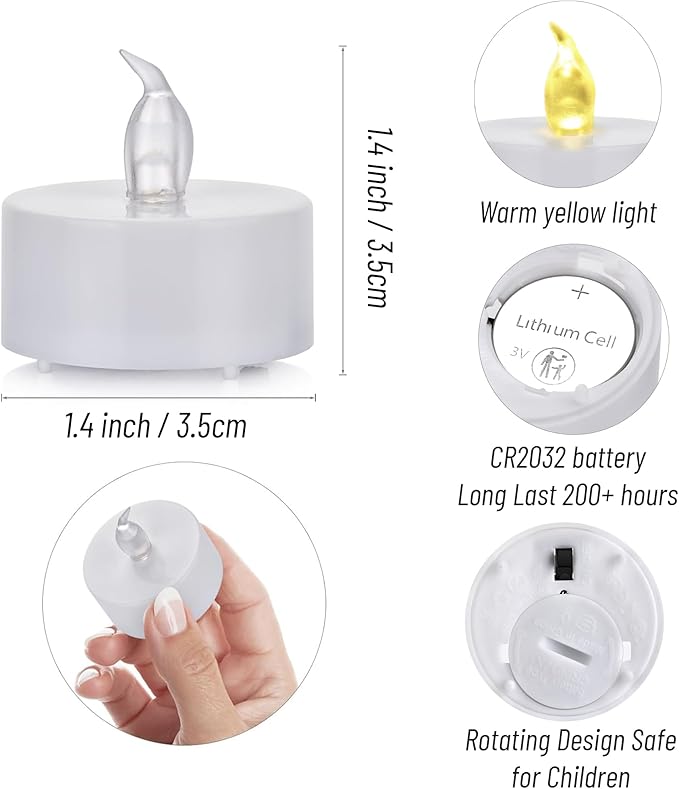 Tea Lights Flameless Battery Operated Candles-100Pack LED Electric Flickering Votive Candle Long Lasting 200 Hours, Realistic and Bright for Seasonal Festive Celebrations Decoration Warm Yellow