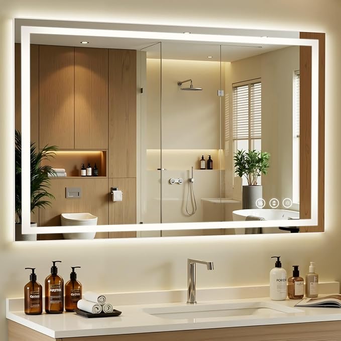48x30 LED Bathroom Mirror with Lights - Dimmable, Anti-Fog, 3 Color Backlit & Front Lit Mirror for Bathroom, Shatter-Proof Tempered Glass, Easy Installation