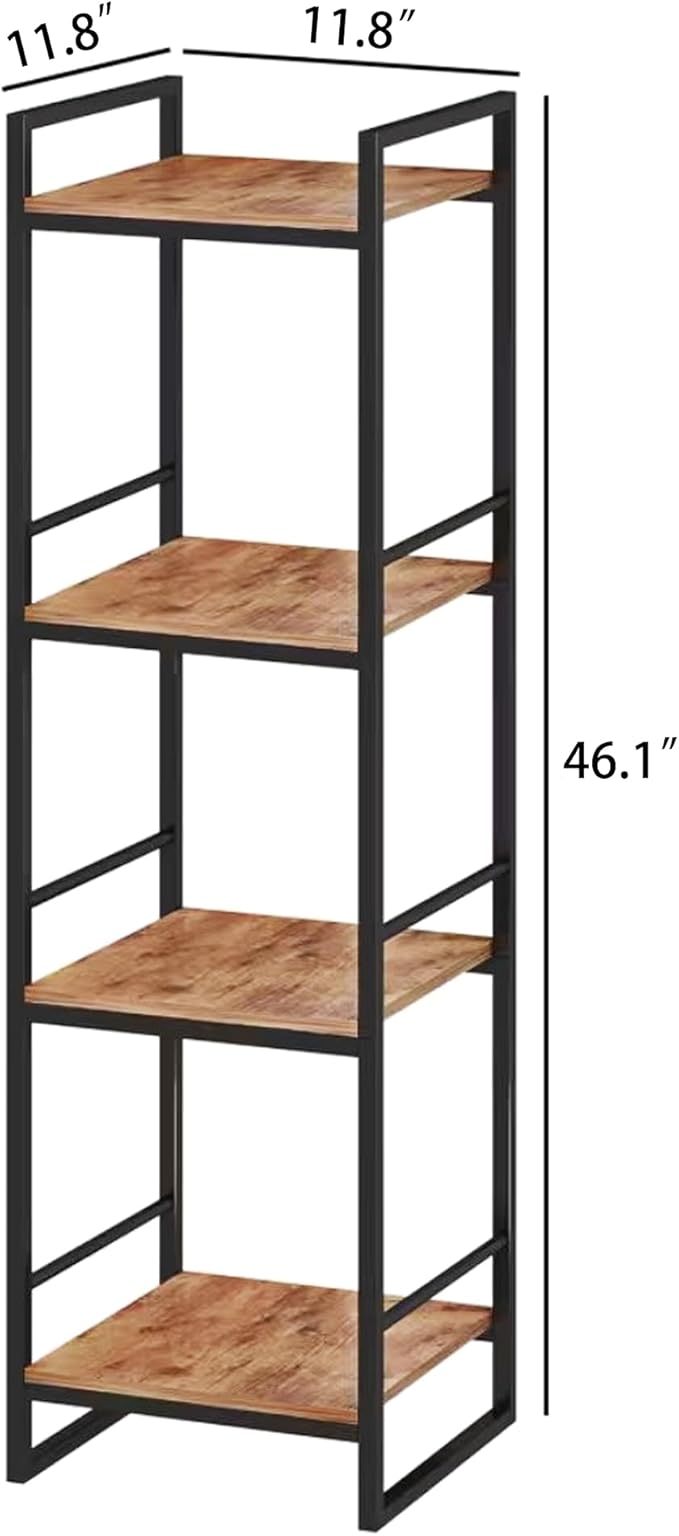 BYFU 4 Tier Bathroom Storage Open Shelf, Freestanding Metal Corner Storage Rack Shelving Unit for Bathroom Kitchen Living Room Hallway, Rustic Brown