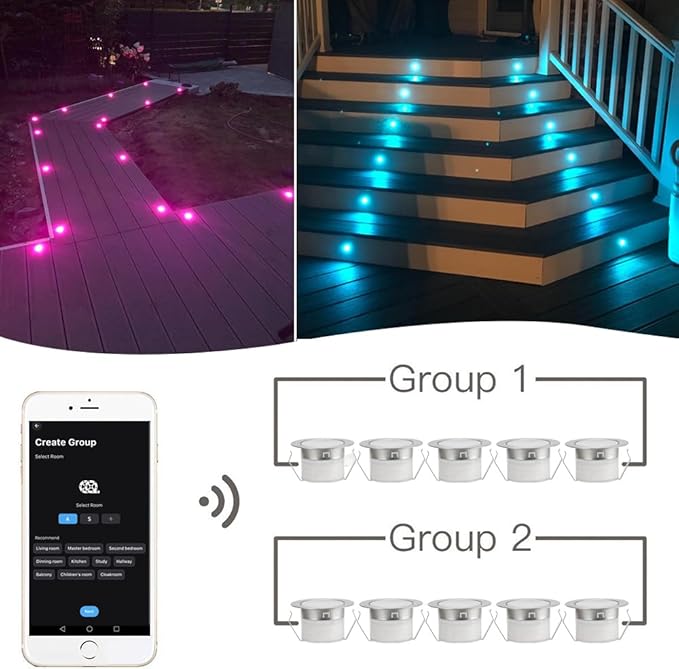 Smart WiFi LED Deck Lights 30 Pack, APP Control RGB Outdoor Lighting for Patio Deck Steps Landscape, Φ1.22" Low Voltage 12V Recessed Deck Lights Waterproof IP67,Compatible with Alexa/Google Home