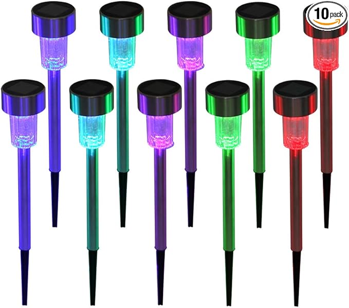10 Pcs Outdoor Solar Pathway Lights,Stainless Steel LED Landscape Lighting,Outdoor Waterproof Solar Garden Lights,Outdoor Decorative Lighting,with Auto On/Off,for Patio Yard Lawn Path (Multicolor)