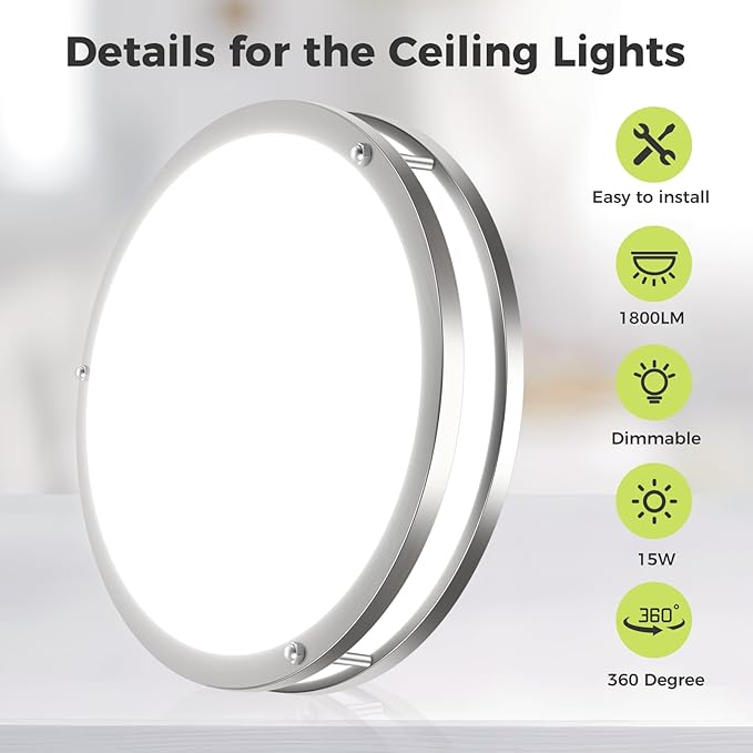 hepside 2 Pack Flush Mount Ceiling Light Fixture, Dimmable & 5CCT Ceiling Light Black, 10inch 15W 3000K 3500K 4000K 5000K 6500K Adjustable Ceiling Lamps for Kitchen Bathroom Bedroom Hallway