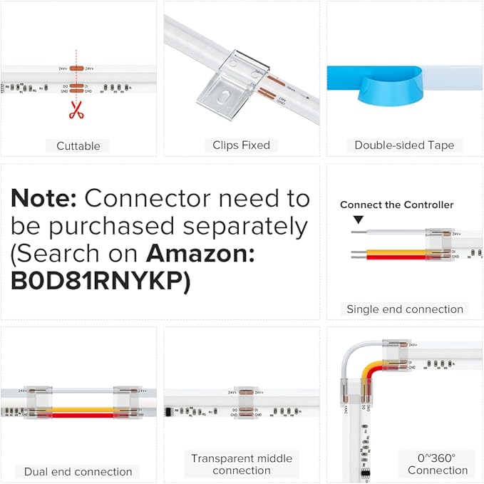 BTF-LIGHTING FCOB WS2811 IC RGB COB LED Strip 16.4FT DC24V 630LED/m Flexible High Density Uniform Chasing Color Light 14IC/m 10mm Width Dream Color for Home Indoor Decor(No Adapter or Controller)