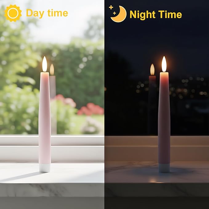 Pink Flameless Taper Candles, Spring LED Flickering Taper Candles Battery Operated with Remote Timer, 4 Pcs Flameless Candlesticks for Spring Wedding Home Decorations(D0.78” x H8.1”)
