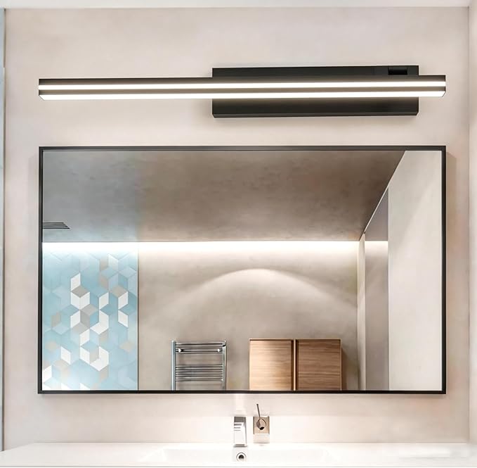 MEGAWISE 6185 LED Bathroom Mirror Front Light, 5 Color Temperatures Dimmable (2700K-6000K), Modern Vanity Light Bar for Bathroom, Anti-Fog & Waterproof (Matte Black, 23.6inch, 14, Watts)