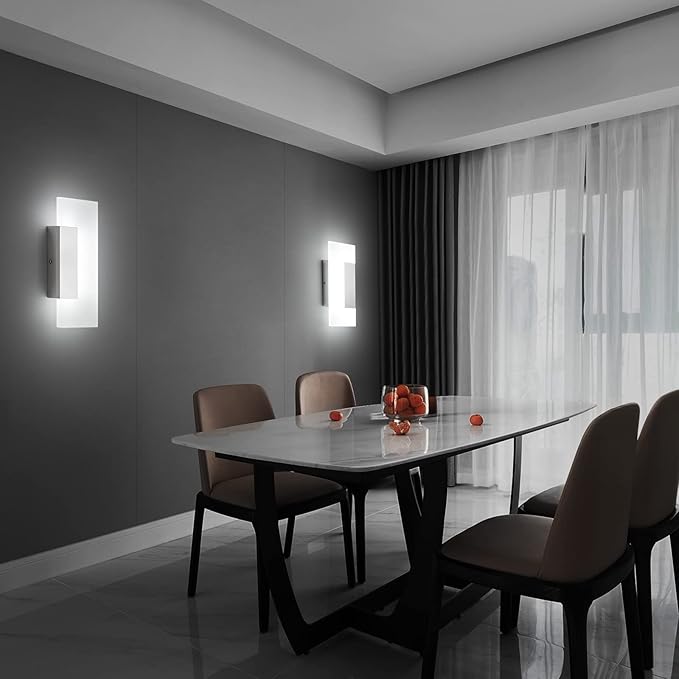 LMQNINE Modern LED Acrylic Wall Sconce White Light 6000K Hardwired Acrylic Wall Light Lighting for Bedroom Corridor Stairs Bathroom Indoor Lighting Fixture Lamps Home Room Decor (2-Pack)…