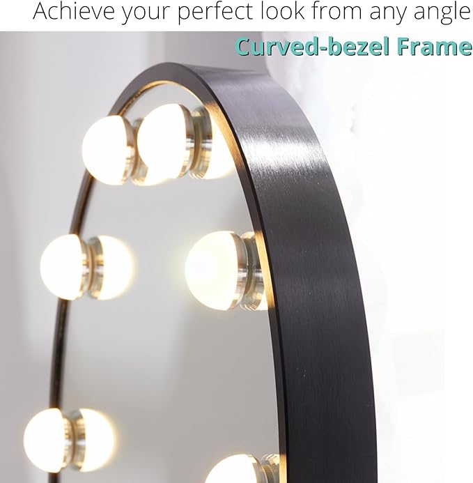 LUXFURNI Hollywood Mirror with Lights Makeup Mirror for Bedroom, Vanity Arched Mirror with 12 Dimmable Bulbs Smart Touch Control 3 Color Lighting Modes, Black