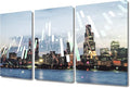 Chicago Skyline Background Forex and Investment Concept Pictures Wall Art 3 Panel Abstract Virtual Financial Graph Hologram Paintings for Living Room Bedroom Bathroom Office Ready to Hang (36"Wx24"H)