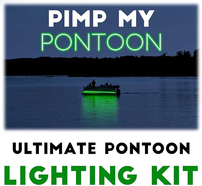 Green Blob Outdoors Pimp My Pontoon Boat Lighting LED Strips Kit Neon Green Under Deck Glow Professional Grade, IP68 Waterproof, Boat Lights for 22-32ft Toons (Green, 25ft)