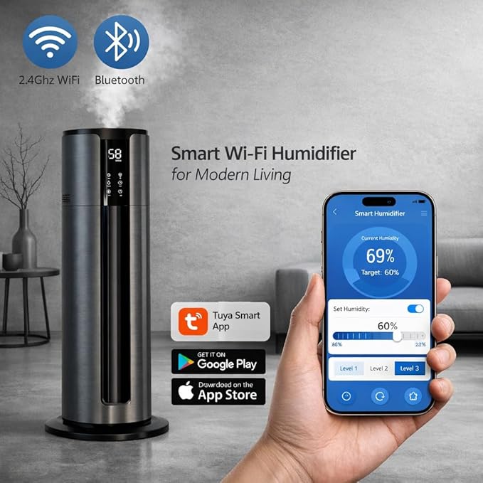 9L Large Humidifier for Bedroom, 28dB Whisper Quiet Cool Mist Humidifier for Home Office, Top Fill, 500sq.ft Coverage, Smart Humidity Control, Sleep Mode & Timer