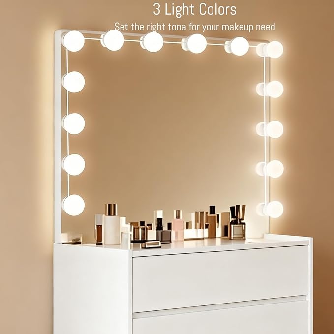 LED Vanity Lights for Mirror Hollywood Style USB Fill Light Adjustable Color and Brightness Mirrors Lights Stick on Makeup Table,Bathroom,Dressing Room (No Mirror Include) (14 Bulbs)