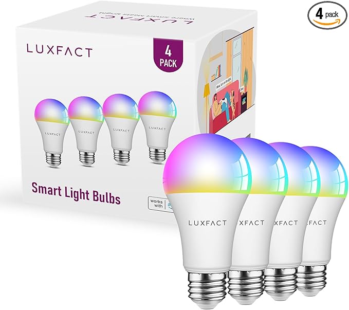 Alexa Light Bulbs 130W Equivalent, Smart Light Bulbs Directly Works with Alexa, RGBCW Color Changing light bulb, 90+CRI, A19 E26 Bluetooth Light Bulb, No WiFi Required, 12W 1300LM, 4 Pack
