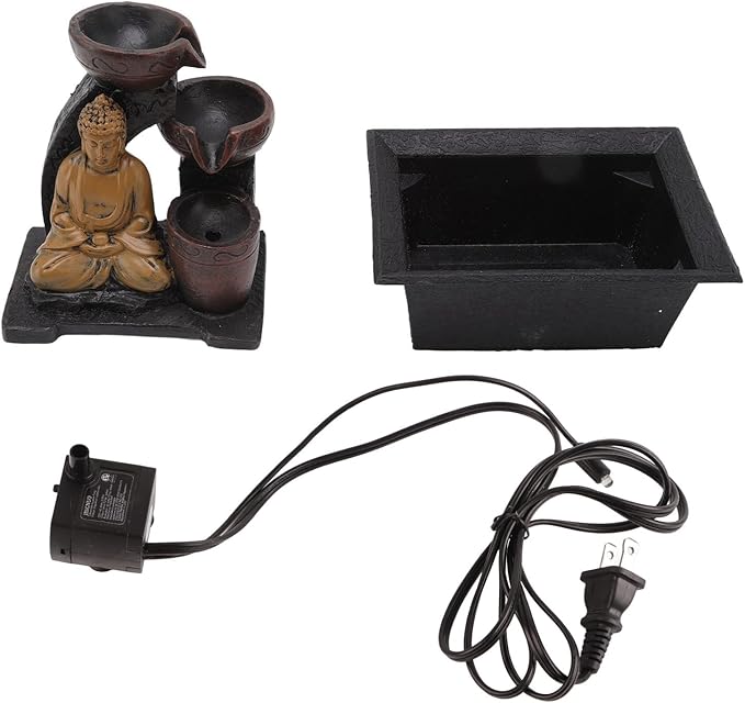 Buddha Water Flowing Synthetic Resin Waterfall Lights Home Office Desktop Serene Ambience Colorful Light Living Room Study Rustproof Weather Resistant