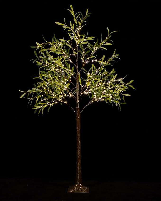 6ft Lighted Olive Tree with 300 Warm White LED Lights, Dimmable, Ideal for Indoor & Outdoor Holiday Decor, Home, Garden, Wedding & Party