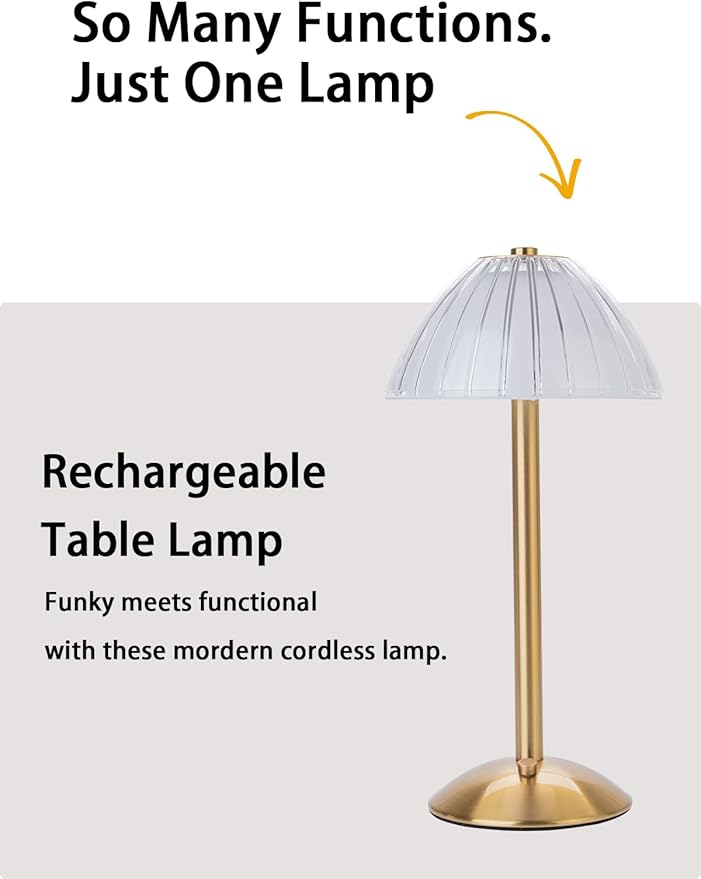 Cordless Table Lamps for Home,Table,Dining Room, Gold Rechargeable Lamps, USB Charge 12'' Tall LED Brass Portable Outdoor Indoor Table Lamp with Built-in Dimmer (Pack2-Gold Lamp)