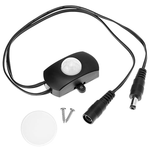 QWORK Mini PIR Motion Sensor Switch with Adjustable Light Sensor & Delay Timer, DC 12V-30V 3A Occupancy Sensor for LED Strip, Closet, Cabinet, Safe, Pantry, Under Bed Lighting (Black)