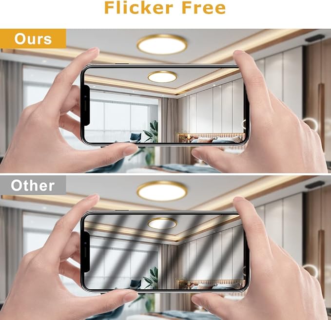 2 Pack 12Inch Gold LED Ceiling Light Fixture Flush Mount, 24W(240W Equivalent), 3200LM, 5000K Daylight White, IP40, Flat Modern Round Ceiling Light for Bedrooms, Living Rooms, Bathrooms, Kitchens, etc