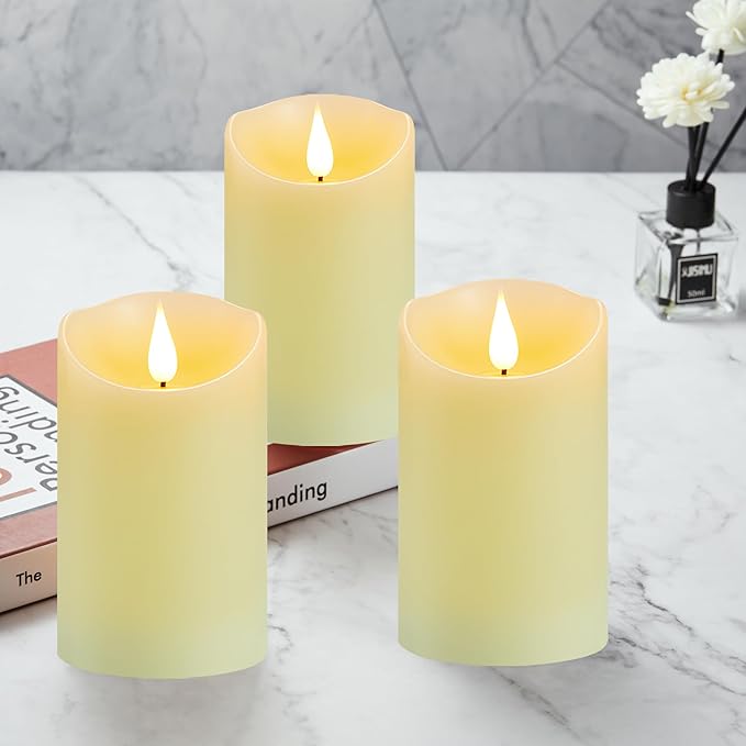 Flameless Candles with Rechargeable Battery, 3" x 6", Set of 2, Electronic Candles with Remote and Timer, led Pillar Candles Real Wax 3D Wick, led Ivory Candles for Home, Wedding, Birthday