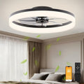 VOLISUN Low Profile Ceiling Fan with Light and Remote, 23.6in Flush Mount, Dimmable LED Fan Light, Bladeless for Bedroom (Black)