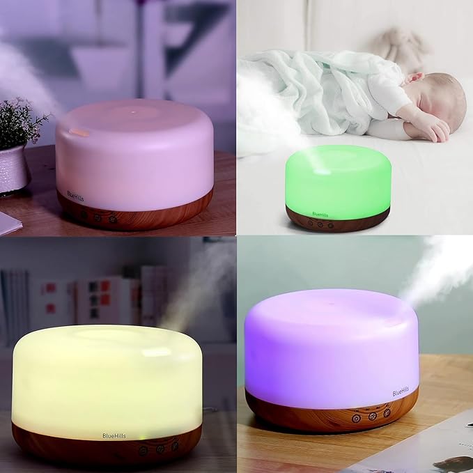 BlueHills Premium Set of Two Large 1000 ML XL Essential Oil Diffusers Humidifier Combo for Large Room Home with Décor LED Lights Great Gift – Value Pack of Dark Wood Grain and Wood Grain.