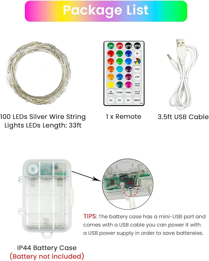 RGB Color Changing 33Ft 100LED Easter Fairy Lights Battery Operated, Waterproof String Lights USB Powered with Timer for Indoor & Outdoor, 18 Colors & Multicolor for Bedroom Christmas Easter Decor