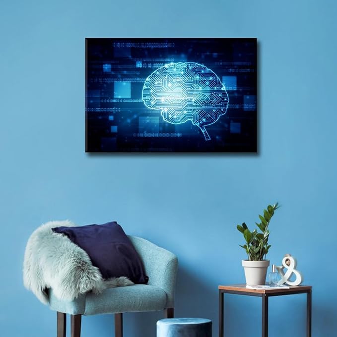 TUMOVO 1 Piece Wall Pictures for Living Room Artificial Intelligence Brain Painting on Canvas Wall Decor Art CPU Concept Bedroom Wall Art Modern Artwork Framed Ready to Hang, 36x24in