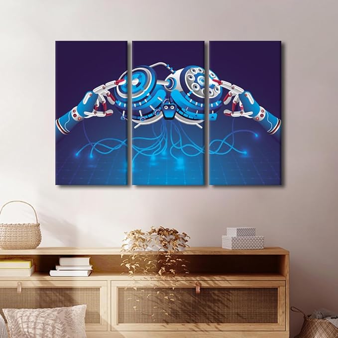 TUMOVO 3 Pieces AI Intelligence Wall Art Canvas Prints for Wall Decor AI Artwork for Home Walls Big Data Paintings Modern Office Room Wall Decor Stretched and Framed Ready to Hang, 60" Wx40 H