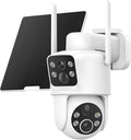 Dual Lens Solar Security Cameras Wireless Outdoor, 2K Full HD Video, 360° View Pan/Tilt Home Security Camera with Color Night Vision, Easy to Install, PIR Alarm, 2.4GHz WiFi